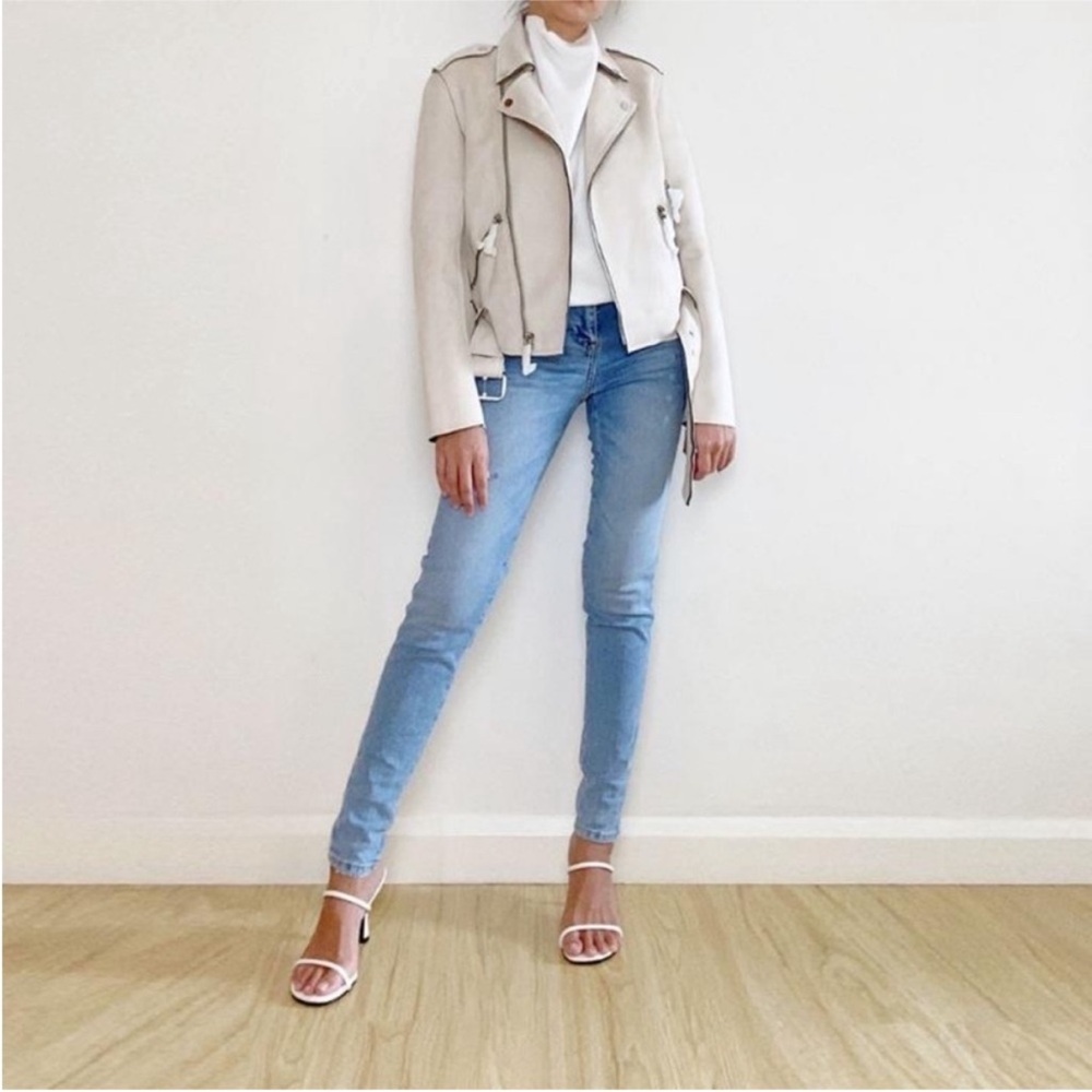 MANGO Cream Faux Suede Biker Moto Jacket - Picture 1 of 12